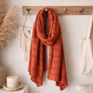 Breakout Terra Cotta Knit Scarf | Boho Rust Acrylic Winter Wrap
